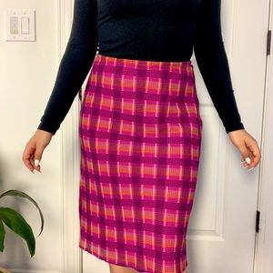 Pink plaid mid length skirt